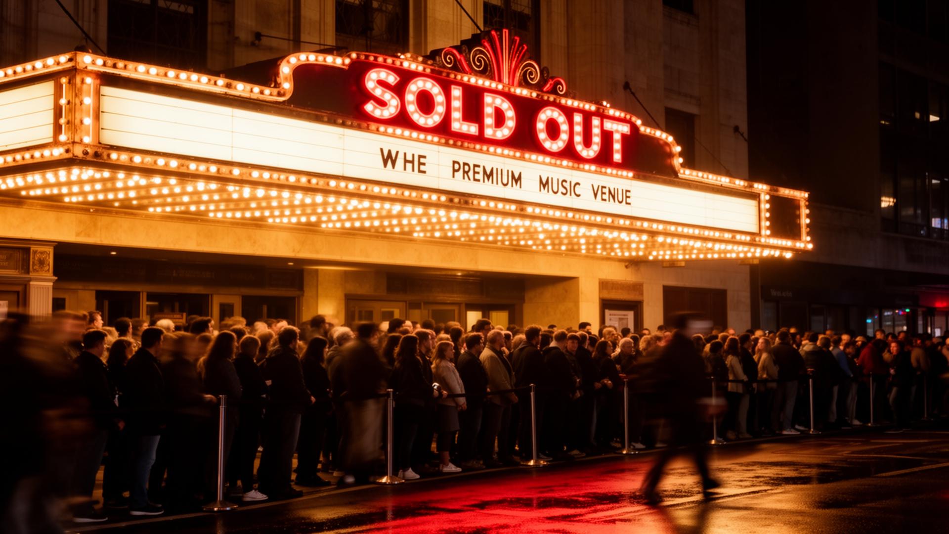 Sold out marquee at a packed live music venue at night
